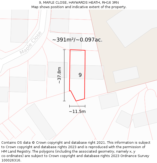 9, MAPLE CLOSE, HAYWARDS HEATH, RH16 3RN: Plot and title map