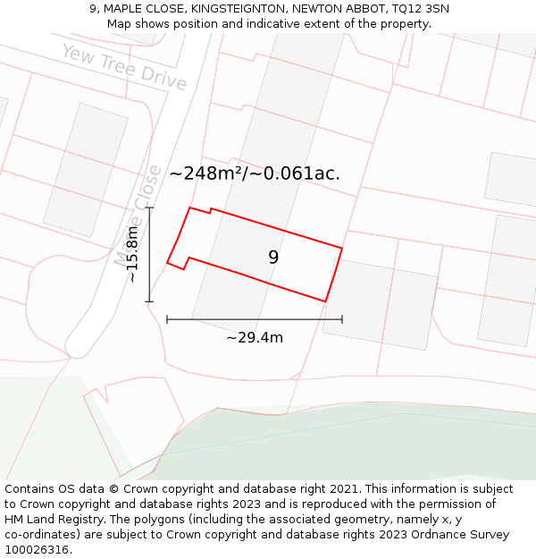 9, MAPLE CLOSE, KINGSTEIGNTON, NEWTON ABBOT, TQ12 3SN: Plot and title map
