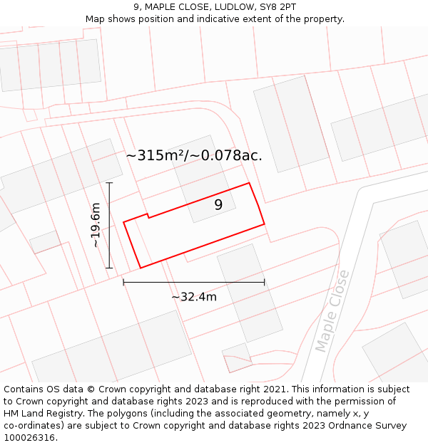 9, MAPLE CLOSE, LUDLOW, SY8 2PT: Plot and title map