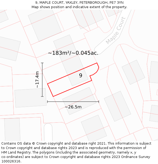 9, MAPLE COURT, YAXLEY, PETERBOROUGH, PE7 3YN: Plot and title map