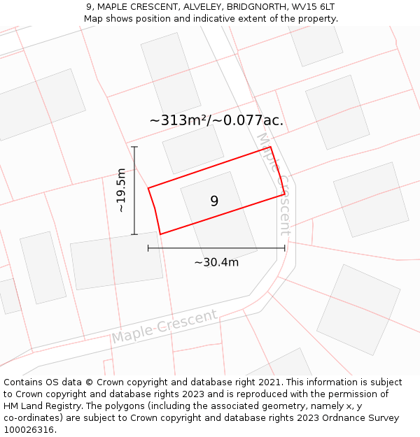 9, MAPLE CRESCENT, ALVELEY, BRIDGNORTH, WV15 6LT: Plot and title map