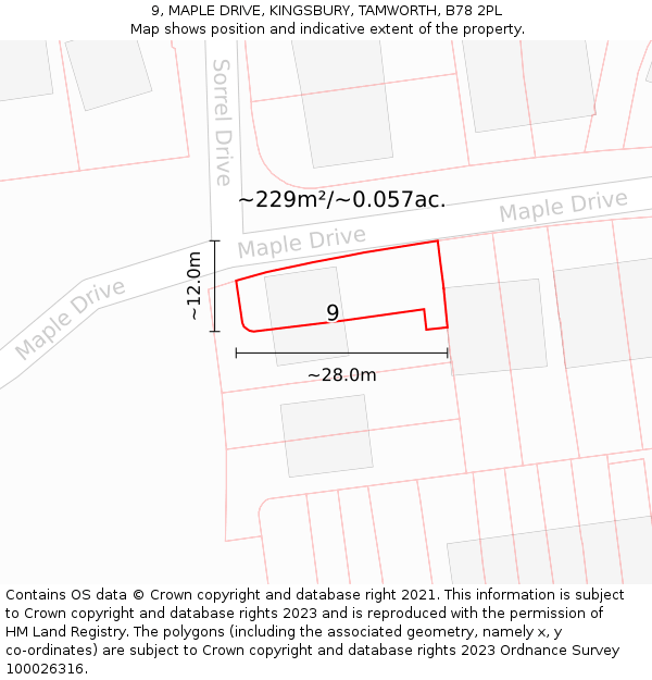9, MAPLE DRIVE, KINGSBURY, TAMWORTH, B78 2PL: Plot and title map