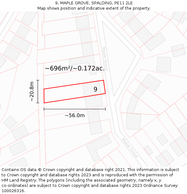9, MAPLE GROVE, SPALDING, PE11 2LE: Plot and title map