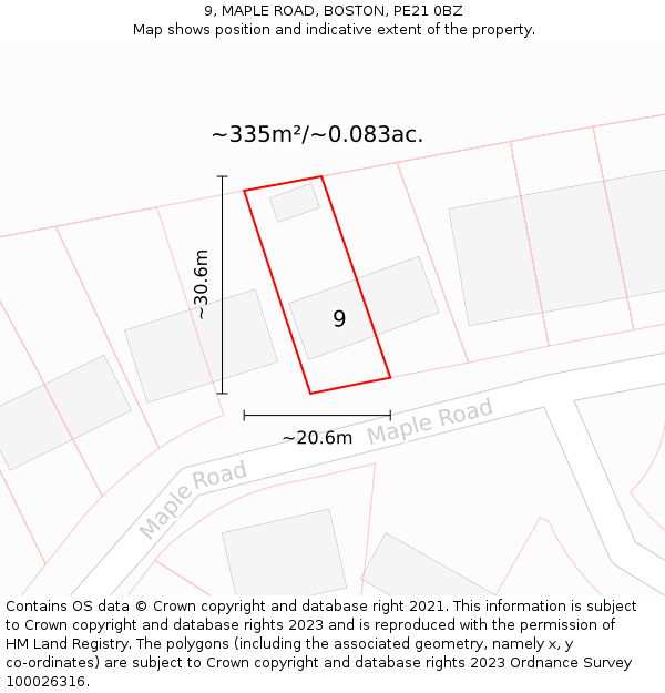 9, MAPLE ROAD, BOSTON, PE21 0BZ: Plot and title map