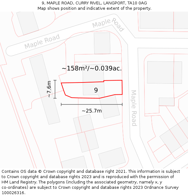 9, MAPLE ROAD, CURRY RIVEL, LANGPORT, TA10 0AG: Plot and title map