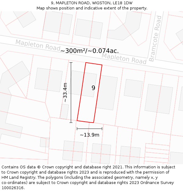 9, MAPLETON ROAD, WIGSTON, LE18 1DW: Plot and title map