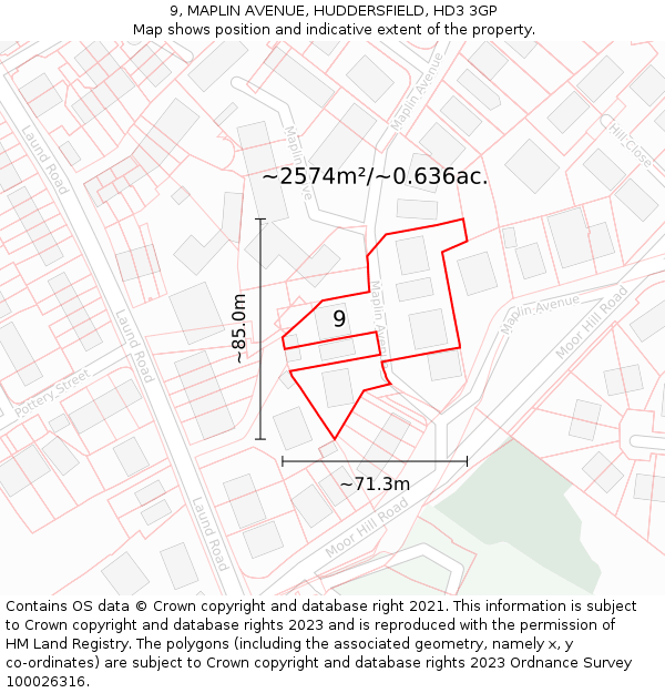 9, MAPLIN AVENUE, HUDDERSFIELD, HD3 3GP: Plot and title map