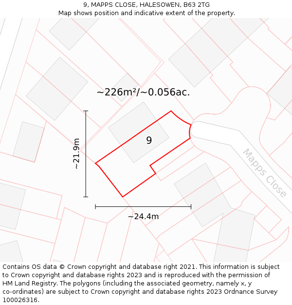 9, MAPPS CLOSE, HALESOWEN, B63 2TG: Plot and title map