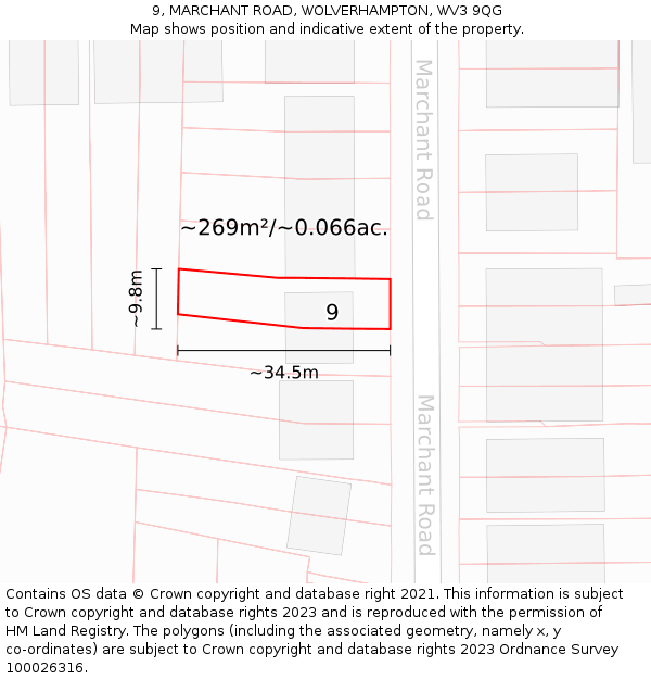 9, MARCHANT ROAD, WOLVERHAMPTON, WV3 9QG: Plot and title map