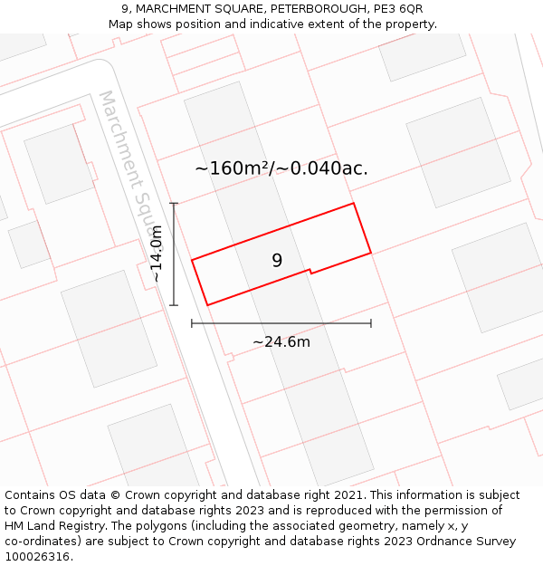 9, MARCHMENT SQUARE, PETERBOROUGH, PE3 6QR: Plot and title map