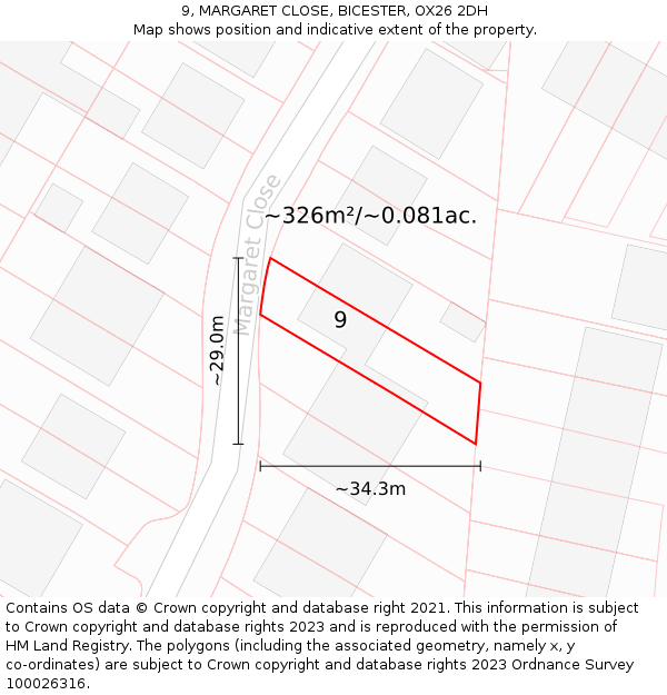 9, MARGARET CLOSE, BICESTER, OX26 2DH: Plot and title map