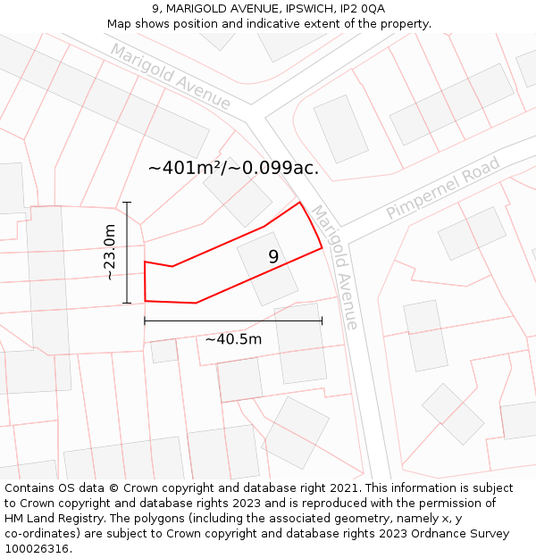 9, MARIGOLD AVENUE, IPSWICH, IP2 0QA: Plot and title map