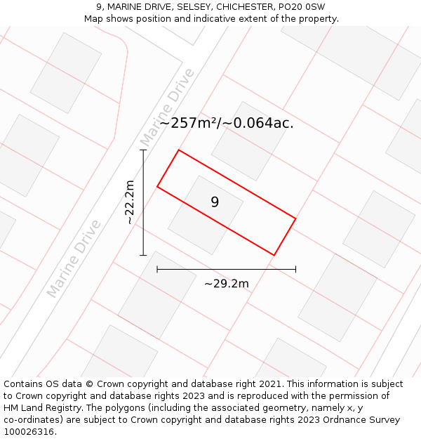 9, MARINE DRIVE, SELSEY, CHICHESTER, PO20 0SW: Plot and title map
