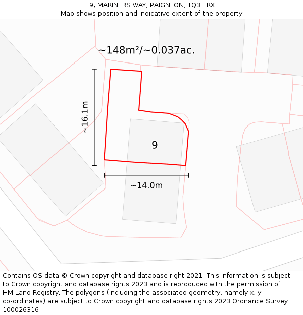 9, MARINERS WAY, PAIGNTON, TQ3 1RX: Plot and title map