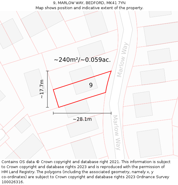 9, MARLOW WAY, BEDFORD, MK41 7YN: Plot and title map