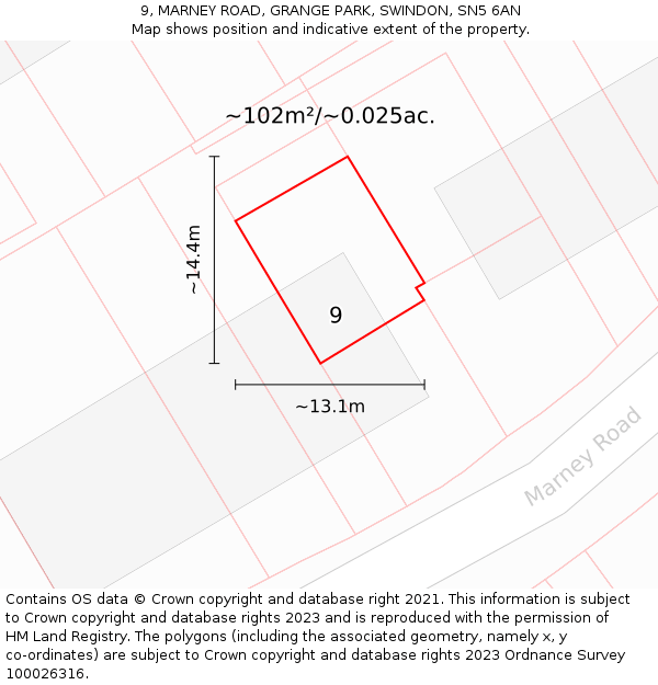 9, MARNEY ROAD, GRANGE PARK, SWINDON, SN5 6AN: Plot and title map