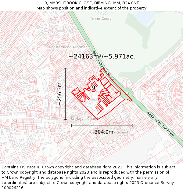 9, MARSHBROOK CLOSE, BIRMINGHAM, B24 0NT: Plot and title map