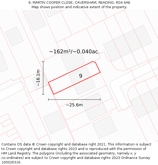 9, MARTIN COOPER CLOSE, CAVERSHAM, READING, RG4 6AE: Plot and title map