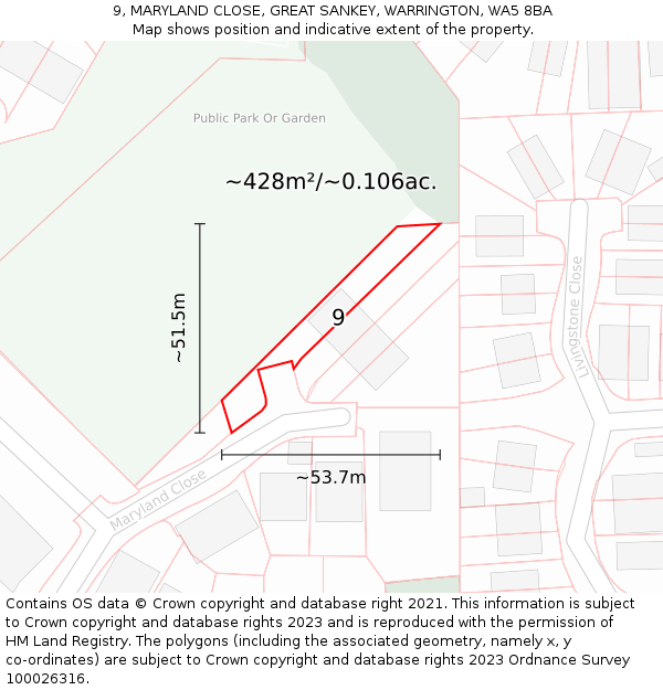 9, MARYLAND CLOSE, GREAT SANKEY, WARRINGTON, WA5 8BA: Plot and title map