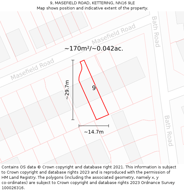 9, MASEFIELD ROAD, KETTERING, NN16 9LE: Plot and title map