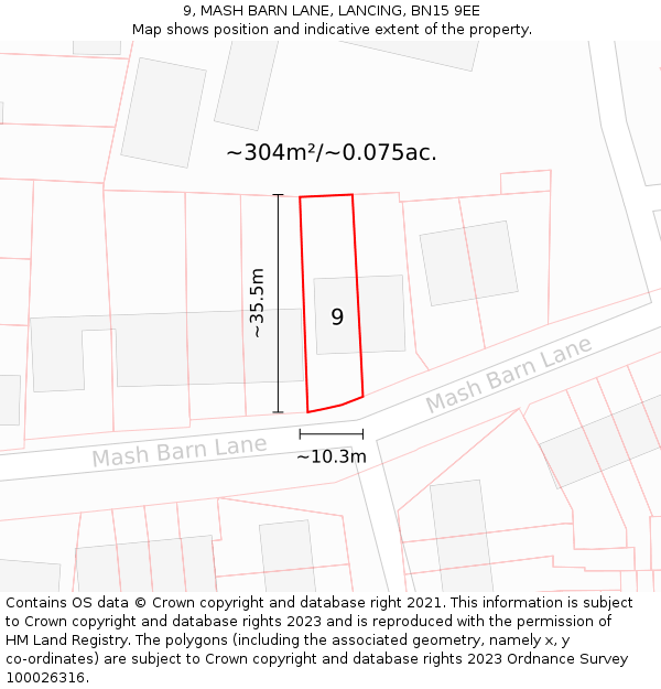 9, MASH BARN LANE, LANCING, BN15 9EE: Plot and title map