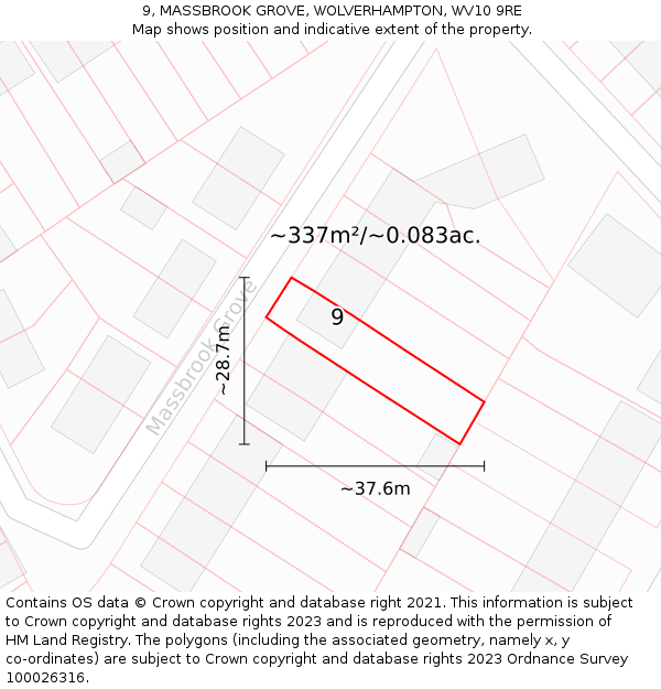 9, MASSBROOK GROVE, WOLVERHAMPTON, WV10 9RE: Plot and title map