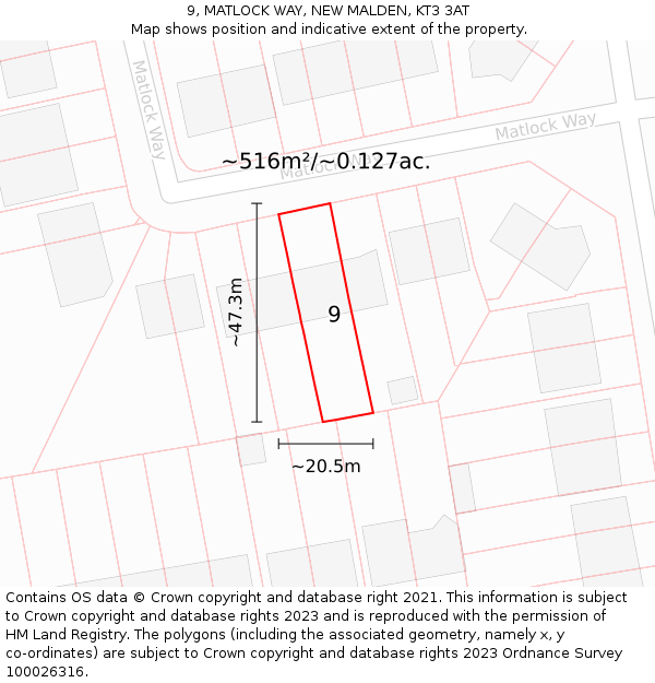 9, MATLOCK WAY, NEW MALDEN, KT3 3AT: Plot and title map