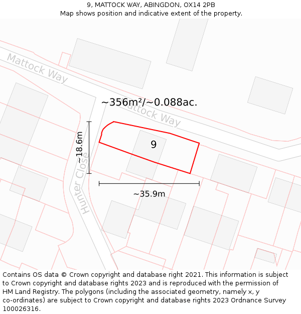 9, MATTOCK WAY, ABINGDON, OX14 2PB: Plot and title map