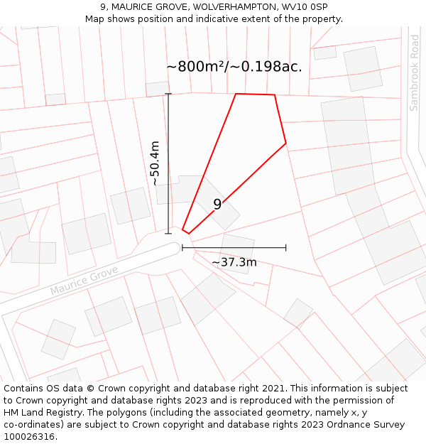 9, MAURICE GROVE, WOLVERHAMPTON, WV10 0SP: Plot and title map