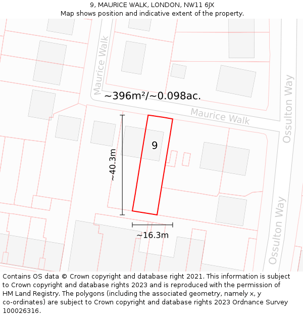 9, MAURICE WALK, LONDON, NW11 6JX: Plot and title map