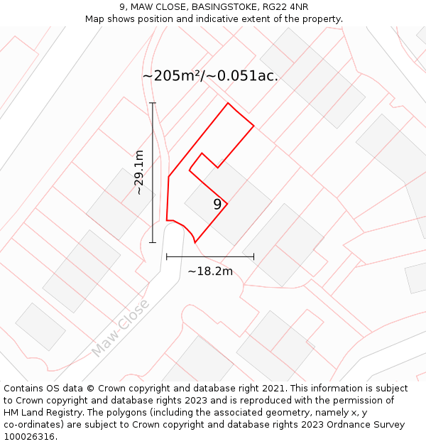9, MAW CLOSE, BASINGSTOKE, RG22 4NR: Plot and title map