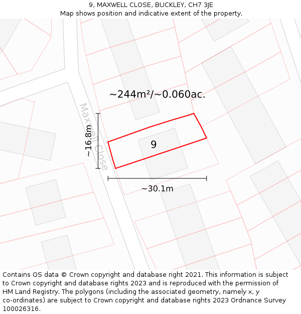 9, MAXWELL CLOSE, BUCKLEY, CH7 3JE: Plot and title map
