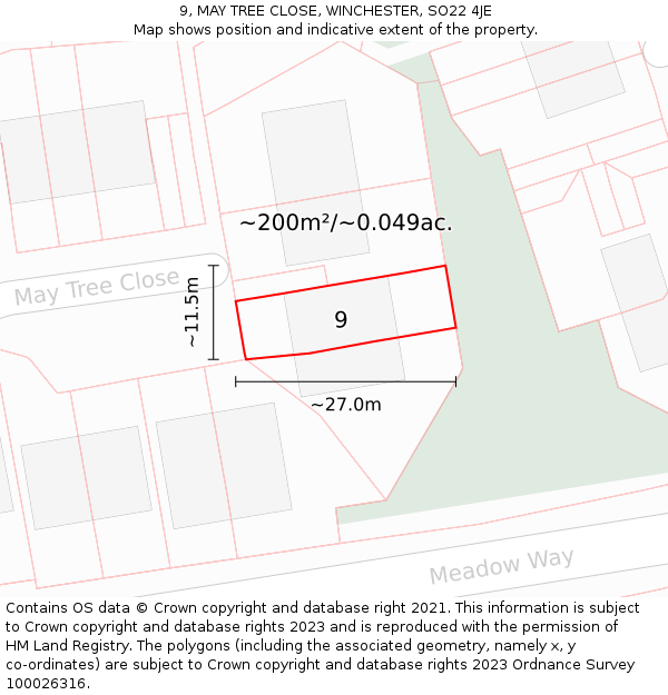 9, MAY TREE CLOSE, WINCHESTER, SO22 4JE: Plot and title map