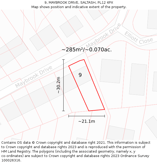 9, MAYBROOK DRIVE, SALTASH, PL12 4PX: Plot and title map