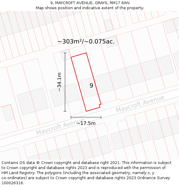 9, MAYCROFT AVENUE, GRAYS, RM17 6AN: Plot and title map