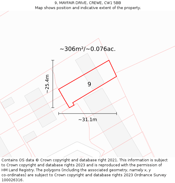 9, MAYFAIR DRIVE, CREWE, CW1 5BB: Plot and title map