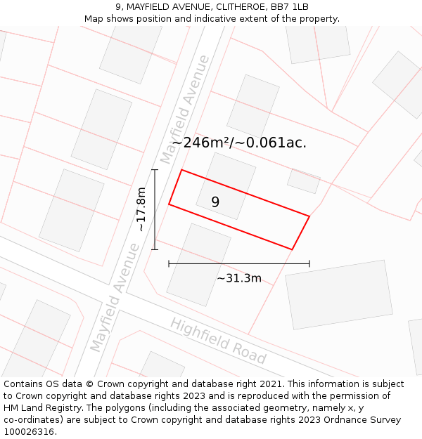 9, MAYFIELD AVENUE, CLITHEROE, BB7 1LB: Plot and title map