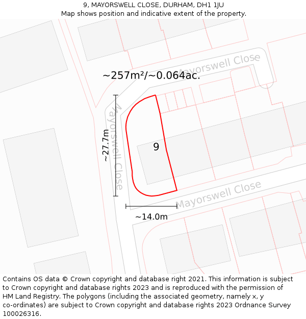 9, MAYORSWELL CLOSE, DURHAM, DH1 1JU: Plot and title map
