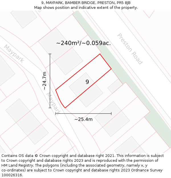 9, MAYPARK, BAMBER BRIDGE, PRESTON, PR5 8JB: Plot and title map