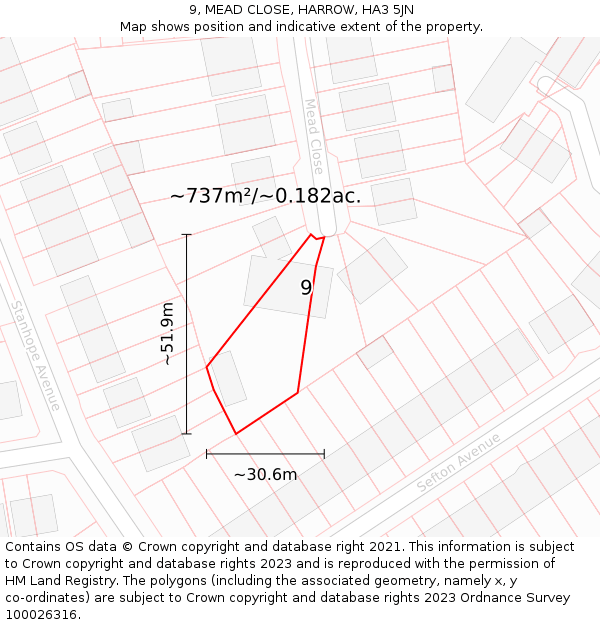 9, MEAD CLOSE, HARROW, HA3 5JN: Plot and title map