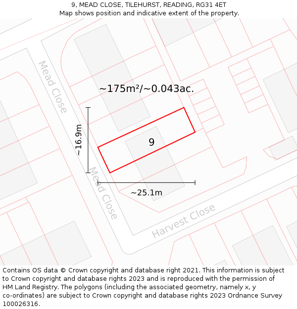 9, MEAD CLOSE, TILEHURST, READING, RG31 4ET: Plot and title map