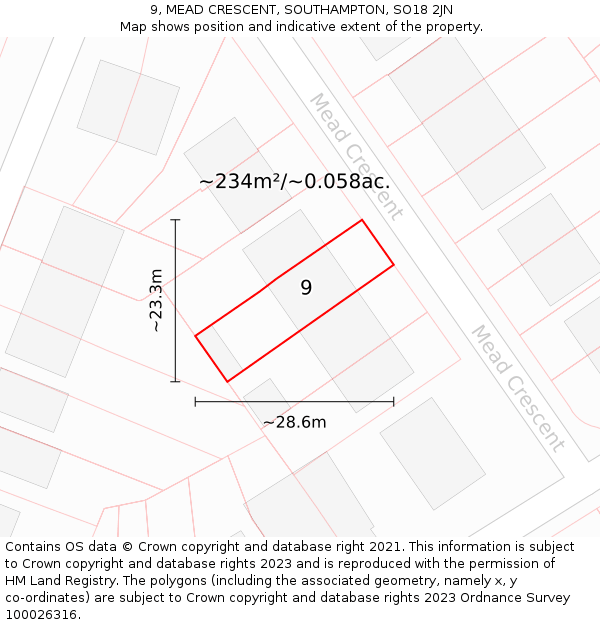 9, MEAD CRESCENT, SOUTHAMPTON, SO18 2JN: Plot and title map