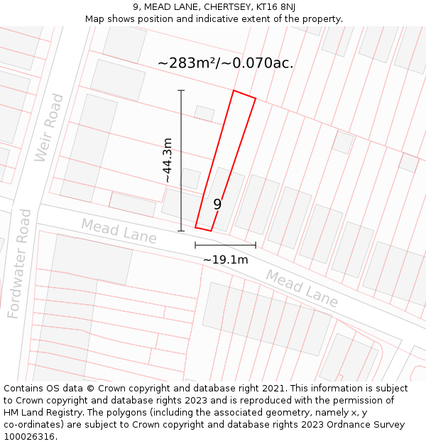 9, MEAD LANE, CHERTSEY, KT16 8NJ: Plot and title map