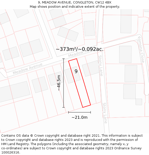 9, MEADOW AVENUE, CONGLETON, CW12 4BX: Plot and title map