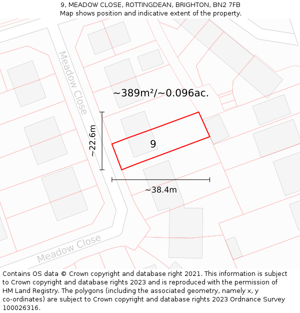9, MEADOW CLOSE, ROTTINGDEAN, BRIGHTON, BN2 7FB: Plot and title map