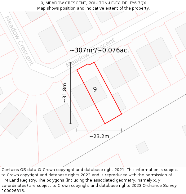 9, MEADOW CRESCENT, POULTON-LE-FYLDE, FY6 7QX: Plot and title map