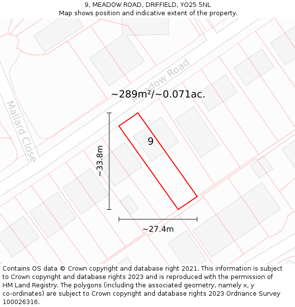 9, MEADOW ROAD, DRIFFIELD, YO25 5NL: Plot and title map