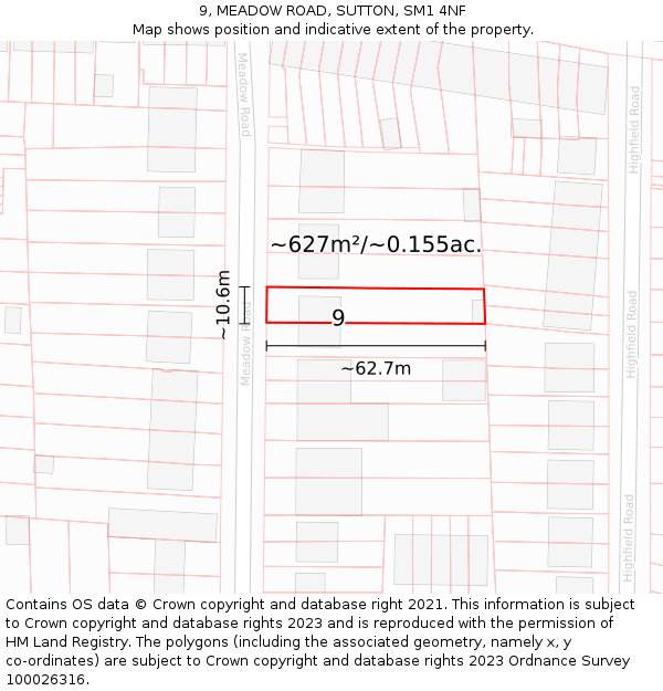 9, MEADOW ROAD, SUTTON, SM1 4NF: Plot and title map