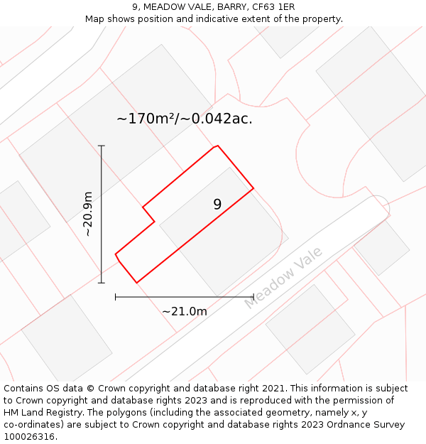 9, MEADOW VALE, BARRY, CF63 1ER: Plot and title map