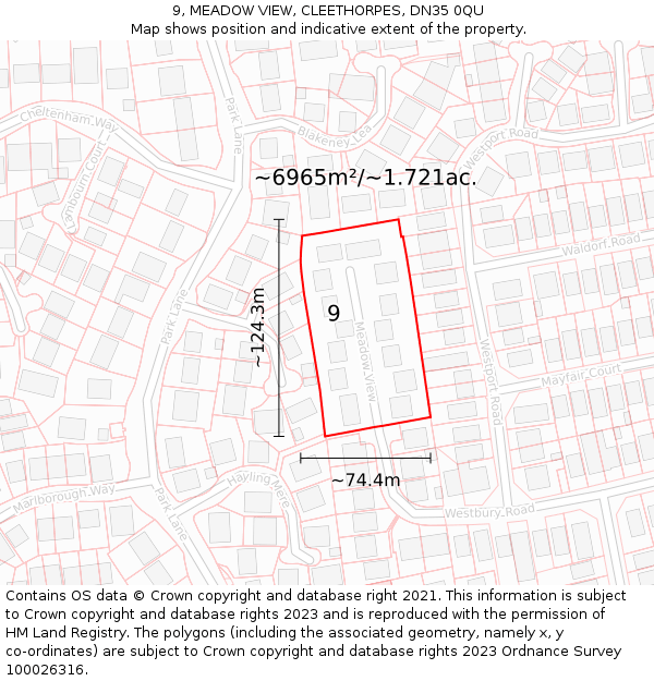 9, MEADOW VIEW, CLEETHORPES, DN35 0QU: Plot and title map